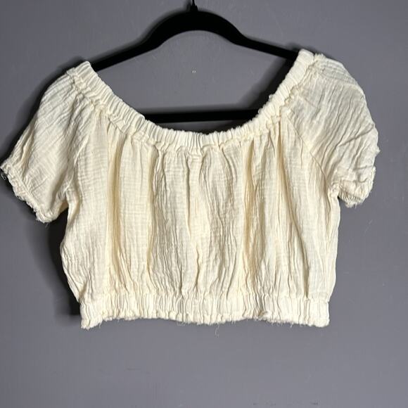 Salty Lemons White Short Sleeve Cropped Top Elastic Hem Size Large - Picture 4 of 7